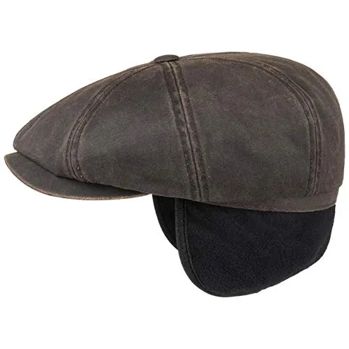 Stetson Coppola Hatteras Old Cotton Ear Flap Uomo - Berretto Newsboy Cappello Invernale con Visiera, paraorecchie, Fodera, Fodera Autunno/Inverno - L (58-59 cm) Marrone