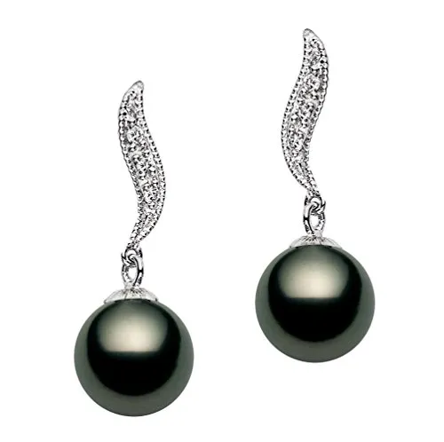 Oro bianco 14 K di alta qualità, Tahiti nero perla diamanti orecchini, oro bianco, colore: Black/Silver, cod. P-2569-TH-WG-100