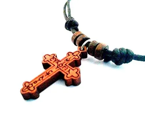 IconsGr - Collana con ciondolo a forma di croce in legno, con croce cristiana, ortodossa greca, 5 pezzi