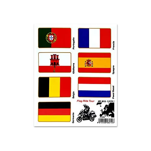 Stickers Adesivi Bandiere, Flag Ride Tour Europa 1 per Bauletti Moto, 16 x 13.5 cm