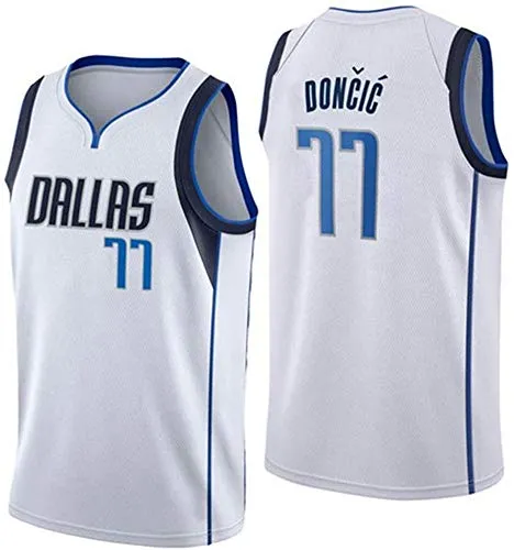YGYG Luka Doncic # 77 Jersey da Basket Dallas Mavericks, Maglie da Basket Set di t-Shirt da Basket Traspirante in Mesh-White-S(170~175)