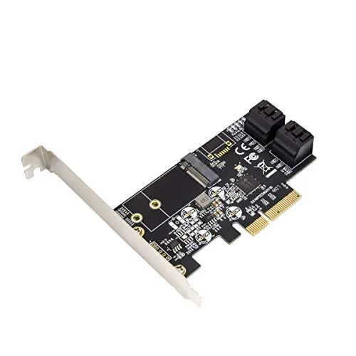 IO Crest Interno 4 Porte Non-Raid SATA III 6GB/s con M.2 B-Key 22x42 PCI-E x4 Scheda Controller per PC Desktop Supporto SSD e HDD con staffa a basso profilo. Chipset JMB585