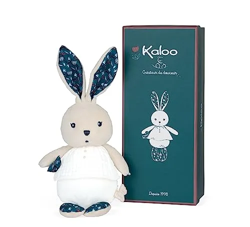 KALOO - K'Doux - Piccole Marionette Coniglio Natura - Bianco e Blu - Materiale Mussola di Cotone - Peluche - 20Cm - dalla Nascita, K969954