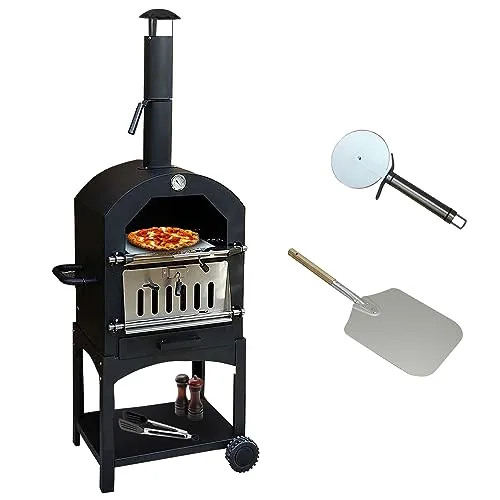 KuKoo - Forno Multifunzione a Carbonella per Pizza da Esterni Giardino Vialetto e Balcone Carne e Pesce in Acciaio Con Pala per Pizza e Cutter