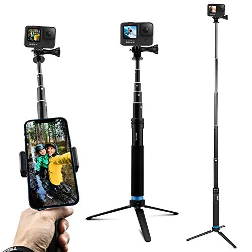 AuyKoo Bastone Selfie per Gopro,Impermeabile Treppiede in Lega Alluminio+Clip per Smartphone Adatto Monopiede per GoPro Hero 11 10 9 8 7 6 5 4 Black,SJCAM,Sony,Insta360,DJI OSMO,Xiaomi Yi,AKASO,SARGO