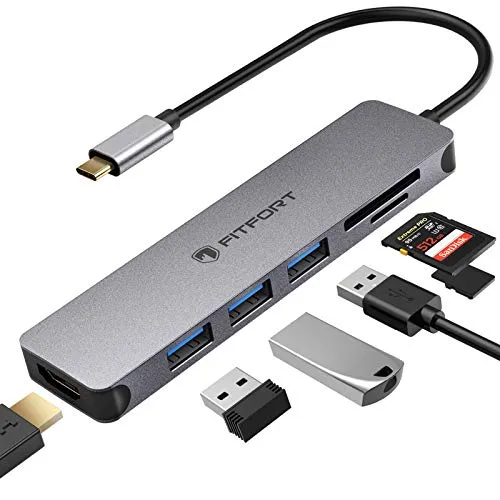 Hub USB C Adattatore Multiporta 7 in 1 USB C Hub Portatile con Ingresso HDMI 4K, 3 Porte USB 3.0, Lettore SD/Micro SD Compatibile Per MacBook Pro/Chromebook/XPS & Dispositivi USB C, Grigio Spaziale