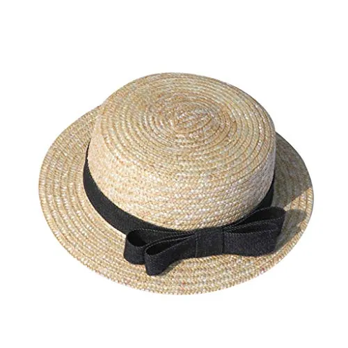 Winkey Cappelli da sole estivi bambino bambina spiaggia fiocco paglia tesa piatta protezione UV visiera cappello cappello cappello C Taglia Unica