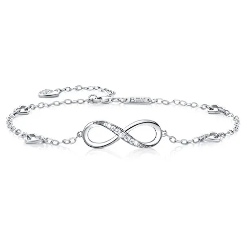 Billie Bijoux 925 Argento sterling Braccialetto alla caviglia con zircone in per donna, forma di simbolo infinito regalo per Amante (A-silver)