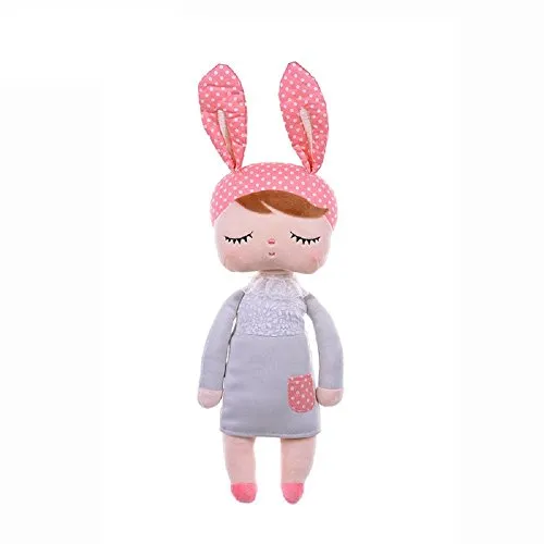 Fancyus 13'' Metoo Angela Sleeping Bunny Rabbit Girl Baby Stuffed Plush Dolls Toys, Pink Ears with Grey Dress by Fancyus