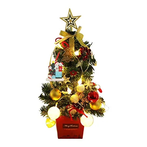 Albero di Natale da tavolo con luci a LED, albero di Natale artificiale da tavolo da 50 cm, albero di Natale dorato e ornamenti festivi per decorazioni natalizie fai da te