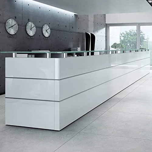 Maro Office Furniture - Banco di ricevimento da bancone per reception (lingua italiana non garantita) Bilbao, corpo e piano del tavolo: grigio, colore frontale: bianco lucido