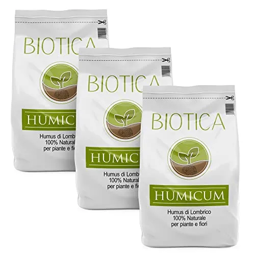 BIOTICA Humus di lombrico 100% biologico italiano HUMICUM - 75 Litri - Fertilizzante 100% Naturale italiano, Terriccio Biologico, Concime per Piante, Fiori e Orto