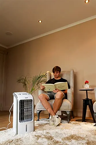 Bakaji Raffrescatore Rinfrescatore Ventilatore Umidificatore d'aria Air Cooler Massima Potenza Raffreddamento ad Acqua con serbatoio Ghiaccio Acqua, Timer (4 Litri)