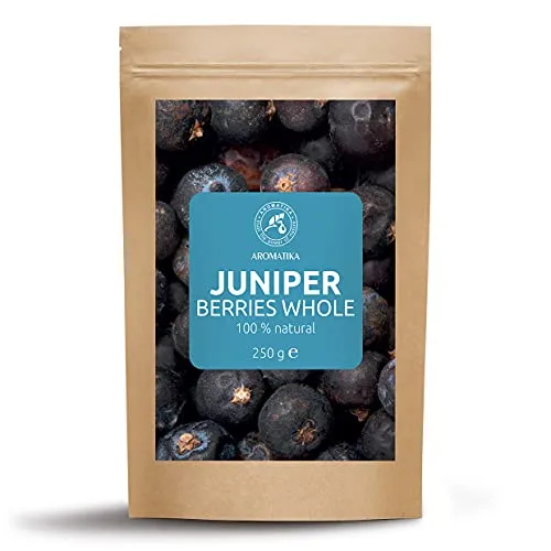 Bacche di Ginepro Intere - Juniperus Communis per Aggiungere Sapore ai Piatti di Carne Durante le Festività e per Cocktail - Juniper Berries per Cucinare - Senza Additivi - Vegana - 250g
