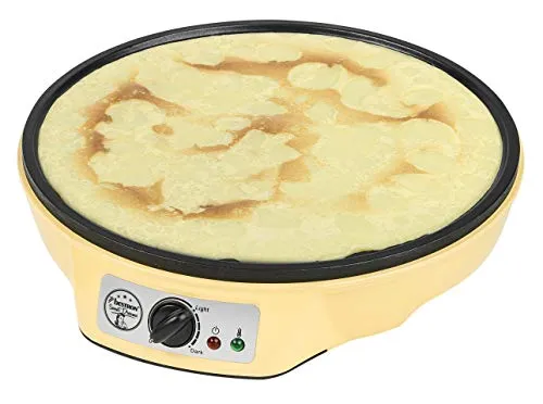 Bestron crepiera elettrica, Macchina per crêpes dal design retrò, per crêpes con Ø 30 cm, incl. spargitore di pastella e giratorta, con rivestimento antiaderente, 1000 watt, colore: Giallo