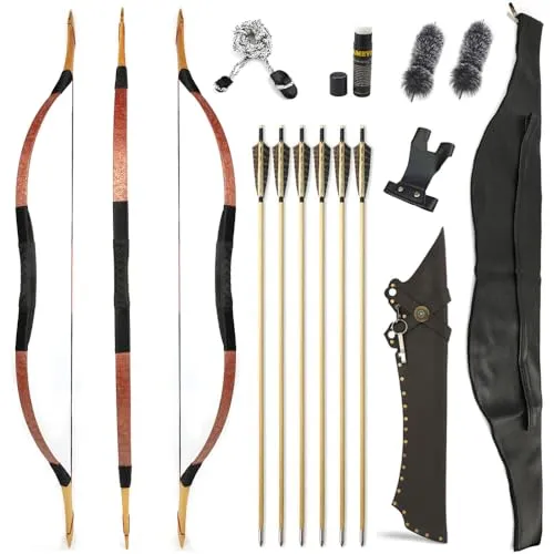 Tiro con L'Arco Tradizionale Arco Ricurvo e Frecce Set Longbow 25-55lbs Fatto a Mano Arco di Legno Mongolo Gomito da Caccia Arco per la Pratica di Caccia Adulti (Tipo 2, 40lbs)