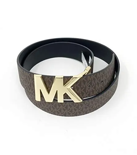 Michael Kors 38mm Leather Reversible MK Logo Plaque Buckle Belt (Brown/Black, M)