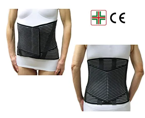 CORSETTO LOMBARE CON RINFORZO A V -Nero, XXL (109-120 cm.)- Supporto Ortopedico Steccato, Fascia Cintura Addominale con 6 Stecche, Tutore Schiena, Busto Renale Correttore Posturale - UNISEX Uomo Donna