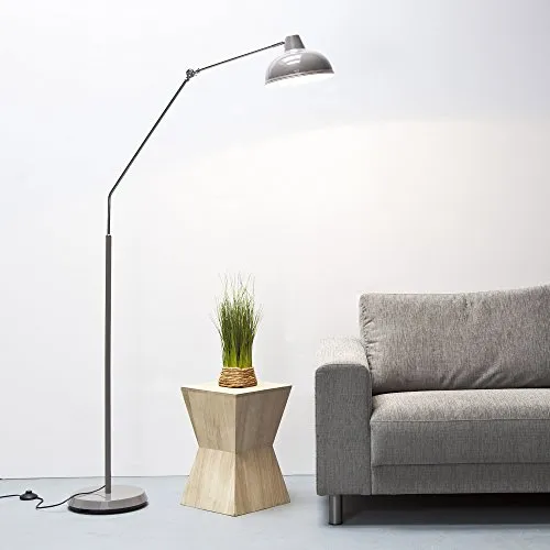 Grande lampada da terra retrò, altezza 1,9 m, proiezione 90 cm, diametro paralume 29 cm (grigio)