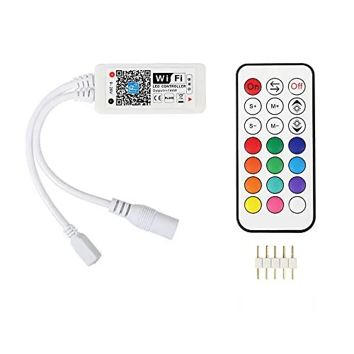 RGB Nastri Led Controller WiFi,Renohef Smart Wireless Controller per 5050 3528 Led Strisce,funziona con Alexa/Google Home,16 milioni di colori 20 modalità dinamiche,con telecomando RF a 21 pulsanti