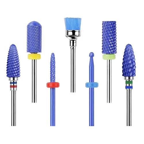 Punte Fresa Unghie Ceramica, 7Pcs Tomight Punta da Trapano per Fresa Unghie Elettrica, Professionale Set di Punte Trapano per Unghie per Manicure, Unghie Gel Acrilico, Pedicure, Nail Art, Blu