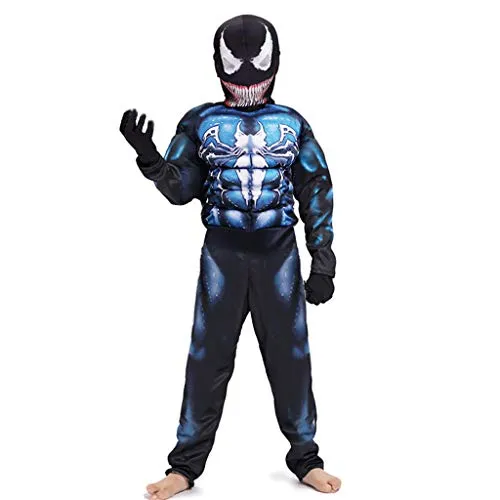 TOYSSKYR Venom Cosplay Muscle Elastic Body Tights Play Abbigliamento Nero Spiderman Bambini Movie Show Puntelli Costume (Colore : Blu, Dimensioni : M)