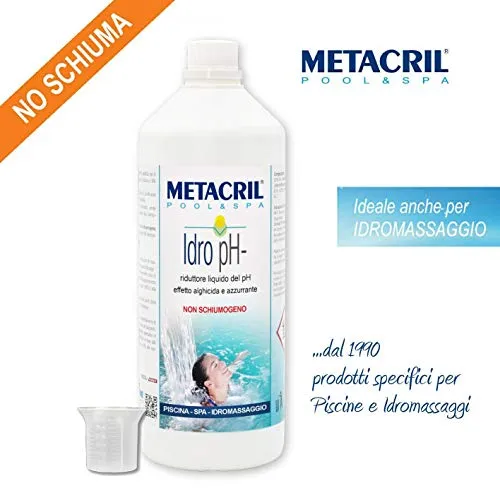 Metacril Riduttore del PH Liquido. Idro PH- 1 Litro + Bicchierino DOSATORE Omaggio- Ideale per Piscina o Idromassaggio (Teuco,Jacuzzi,Dimhora,Intex,Bestway, ECC.) Spedizione IMMEDIATA