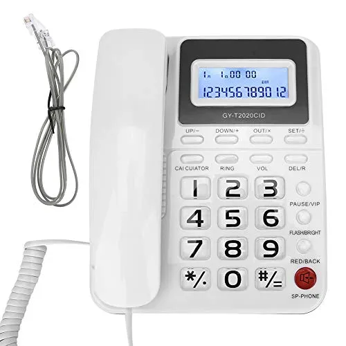 Oumij1 Altoparlante Telefono GY-T2020CID Telefono Cablato con Altoparlante Registratore Vocale Visualizzazione ID Chiamante Calcolatore(Bianca)