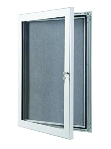 Bacheca con serratura per interni ed esterni, impermeabile, con Pinnable in feltro, colore: grigio, grigio, A4