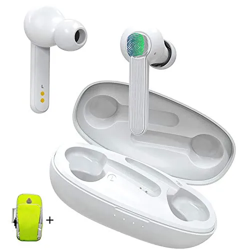 Cuffie Bluetooth Senza Fili, Duoker Mini TWS Auricolari Wireless Bluetooth 5.0, Controllo Touch, Impermeabili, In Ear, Hi-Fi Stereo con custodia di ricarica per iphone e Samsung - Bianco