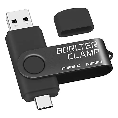 512GB Chiavetta USB 3.0 Type-C, BorlterClamp 2 in 1 Pendrive (USB C e USB-A 3.0) Memoria Flash OTG USB Flash Drive Girevole per Android Smartphone Samsung S10 S8, Huawei honor, Laptop, PC (Nero)