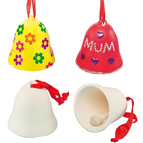 Campanelle in Ceramica da Personalizzare Baker Ross EF420 (confezione da 4)- Creativi articoli natalizi e artigianali per bambini da realizzare e decorare.