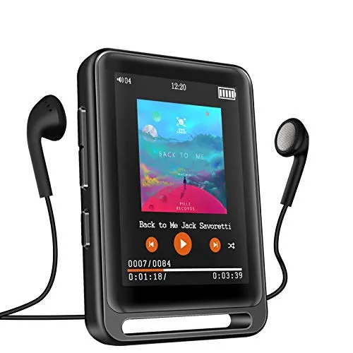 Lettore MP3, 16 GB lettore MP3 Bluetooth con schermo LCD da 2,4", sportivo cuffie/radio FM/registratore vocale, supporta scheda SD fino a 128 (cuffie, braccialetto, portachiavi incluso)