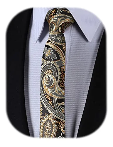 HISDERN Cravatta Stretta Da Uomo 5,5 Cm Cravatta Casual da Uomo in Paisley,Oro