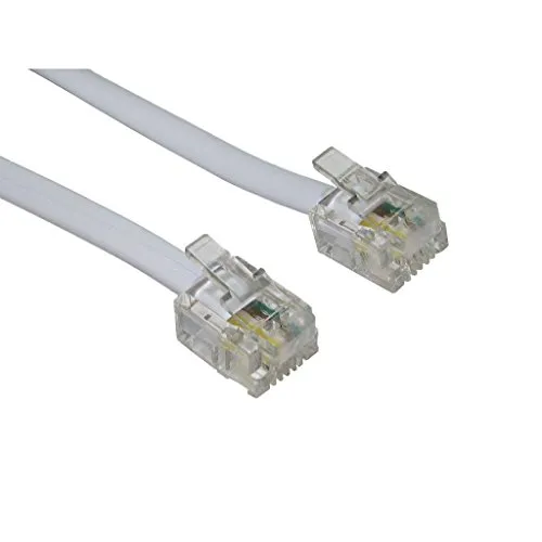 World of Data - Cavo Router Modem ADSL RJ11 Maschio BT a Banda Larga da 5 m - qualità Premium - Pin di Contatto placcati in Oro - Banda Larga Internet ad Alta velocità - Blanco