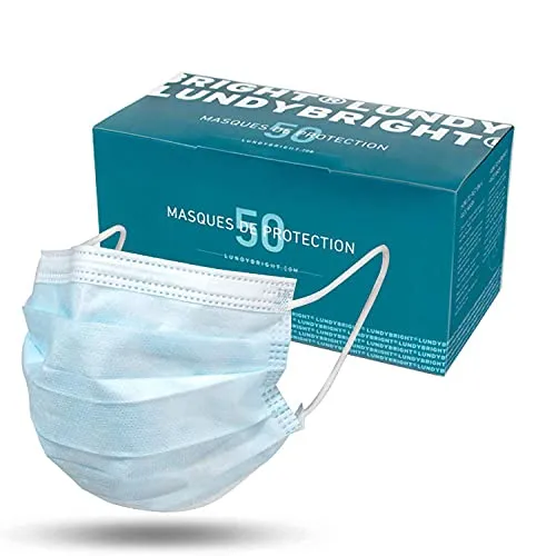 Lundybright Maschera Medica Certificata CE, Non Sterile, di Tipo 1, a 3 Strati, Bianco e Blu (Confezione di 2000 Pezzi)