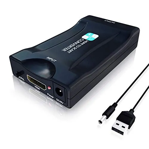 PORTHOLIC Convertitore da HDMI a SCART Adattatore Composito Video HD Audio Stereo Ingresso HDMI Uscita SCART 1080P per SKY HD Blu-Ray Lettore HDTV STB VHS Xbox PS4