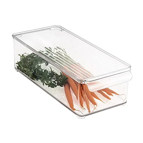 mDesign contenitore per alimenti da frigo in plastica trasparente – ideale contenitore con coperchio per frigo o freezer – portaoggetti frigo per una casa super ordinata