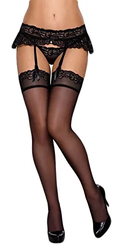 Selente Seducenti calze velate per reggicalze con balze in prezioso pizzo, nero 3, L/XL