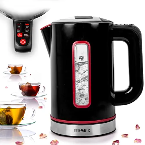 Duronic EK30 BK Bollitore acqua elettrico 2200W | Capacità 1,5 L | Temperatura regolabile da 40°C a 100°C | Spegnimento automatico | Funzione mantenimento temperatura | Per Acqua Tè Tisane Caffè