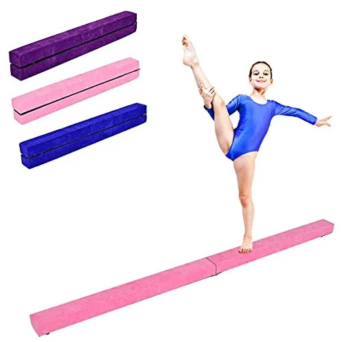 RELAX4LIFE Trave da Ginnastica Pieghevole 210 cm, Trave di Equilibrio per Palestra e Casa con Base Antiscivolo, Cerniere e Schiuma, Allenamento Fitness per Bambini e Adulti(Rosa)