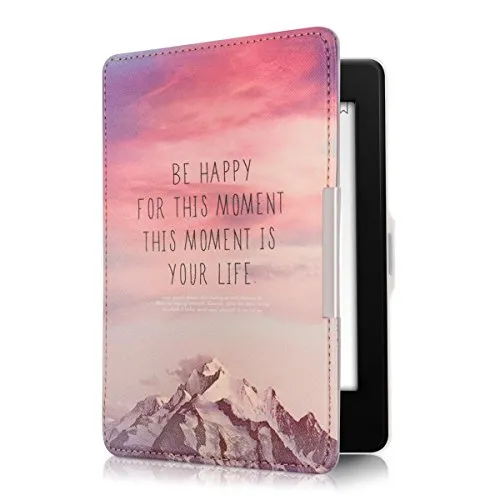 kwmobile Custodia eReader Compatibile con Amazon Kindle Paperwhite Cover - eBook Reader Flip Case - rosa/viola/corallo - Be Happy