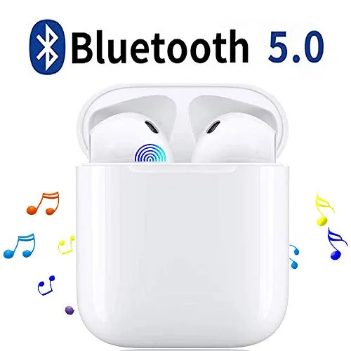 Auricolari Bluetooth TWS i12 Suono Stereo 3D Tocca Controllo Pop-Ups Auto Pairing 24 Ore di Riproduzione Carica Rapida IPX7 Impermeabile Cuffie Senza Fili per Sport e Musica Bianco