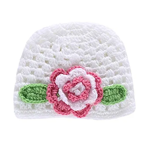 YeahiBaby Cappello Lavorato a Maglia di Lana Fatto a Mano Fiore Tappo Lavorato all'Uncinetto Beanie Carino Foto Puntelli per Neonato (Light Rosy)