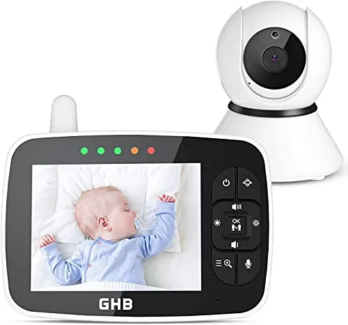 GHB Baby Monitor 720P 3.5' Videocamera con IPS Schermo, Oscillazione 115°/355°, Visione Notturna a Infrarossi, con Sensore di Temperatura