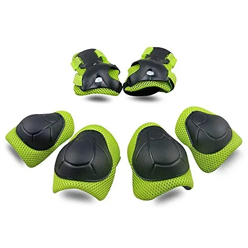 SKL Bambini Kit Protezione Set di Ginocchiere Gomiti Polsiere Protettivo Set per Kids Protective Gear per Ginocchia Guard Gear 6 PCS (Verde)