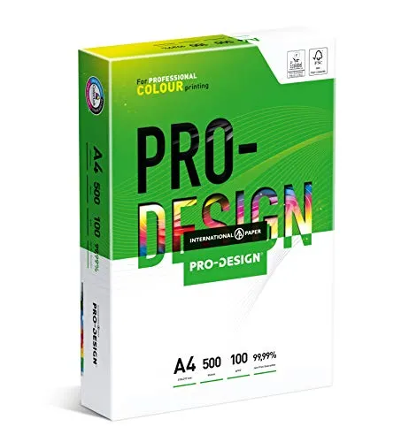 Pro Design 10260059067 - Risma di carta per stampante laser a colori, A4, 100 g, 500 fogli, colore bianco