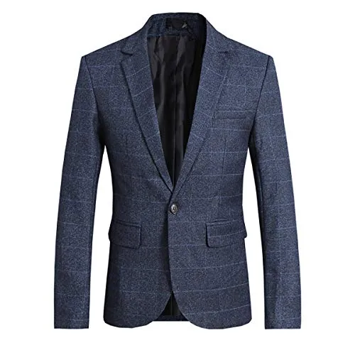 Allthemen Blazer da Uomo Slim Fit in Tweed a Quadri, Giacca, Plaid, Blazer, Cappotto, Un Bottone, Smoking