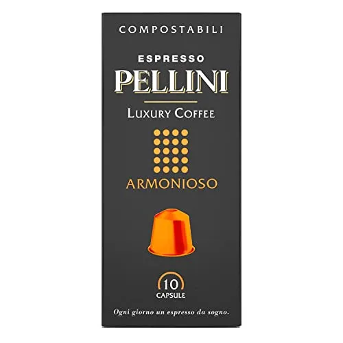 Pellini Caffè Espresso Luxury Coffee Armonioso, Capsule Compatibili Nespresso, COMPOSTABILI e Autoprotette, 12 Astucci da 10 Capsule, Totale 120 Capsule