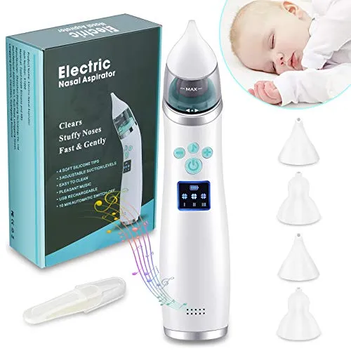 Aspiratore nasale neonato，aspiratore nasale elettrico，Ricarica USB, modalità silenziosa e musica, con 3 ventose e 4 ugelli riutilizzabili (adatti ai bambini)